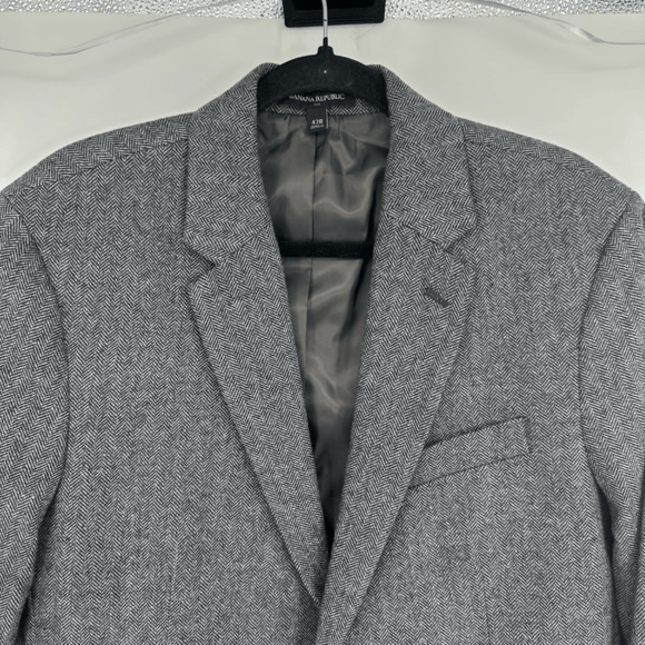 Banana Republic Mens Sport Coat 42R Standard Fit Wool Blend Grey Herringbone - Picture 10 of 15